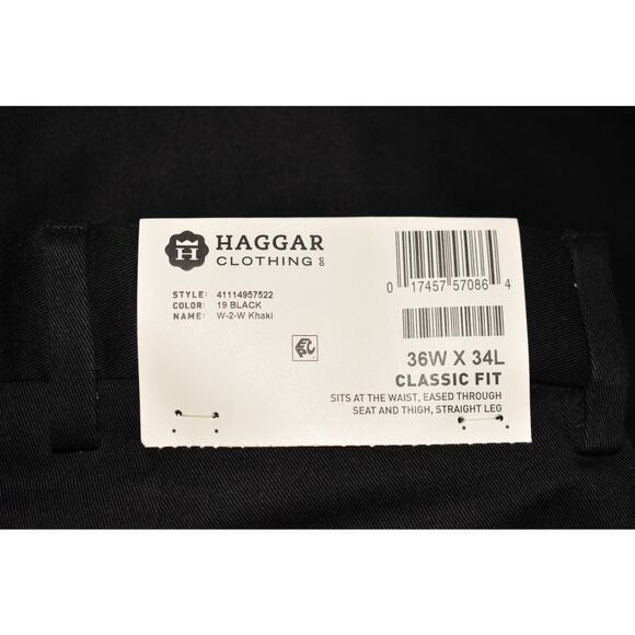 HAGGAR NEW $65 Classic Fit No-Iron Flat Front Khaki Pant in‎ Black Men's 36 - Picture 4 of 4
